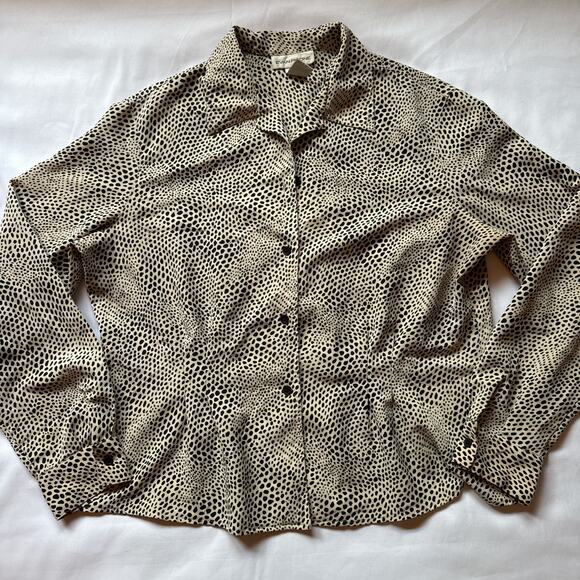 Evan-Picone Dalmatian Print Button Up Blouse Size 16 Neutral Chic Workwear - Picture 5 of 7